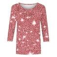 thumbnail image 4 of qucoqpe Womens 3/4 Sleeve Sequin Tops Crew Neck Sparkling T-shirts Fashion Casual Loose Blouses Base Tees, 4 of 5