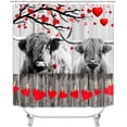 thumbnail image 2 of 4PCS Valentine's Day Highland Cow Shower Curtain Sets with Rugs, Waterproof Fabric White Shower Curtain, Red Plaid Romantic Pink Rose Floral Love Funny Bull Cattle Farm Animal Bathroom Decor, 2 of 7