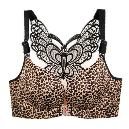 

Butterfly Embroidery Front Closure Wireless Bra Adjustable Push Up Bra Plus Size Everyday Wireless Women Bralettes 42/95e Golden Leopard Grain