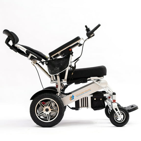 Fold And Travel Manual Recline Light weight Fold able Electric Power Portable Wheel chair - Silver Frame, Brown Seat