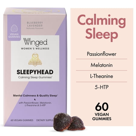 Winged Wellness Sleepyhead Gummy Supplement | Melatonin L-Theanine 5-HTP Passionflower & Lemon Balm | (30 Servings)