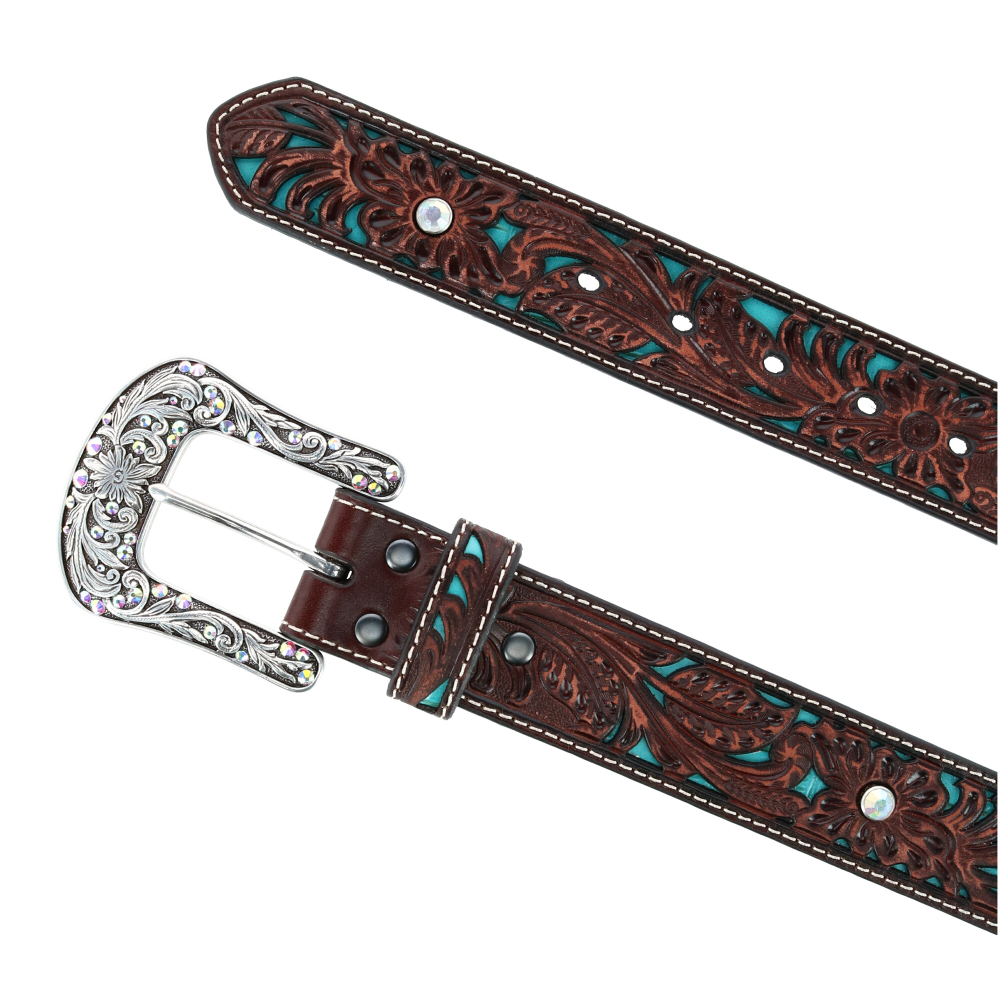 Womens Tooled Turquoise Leather Inlay 