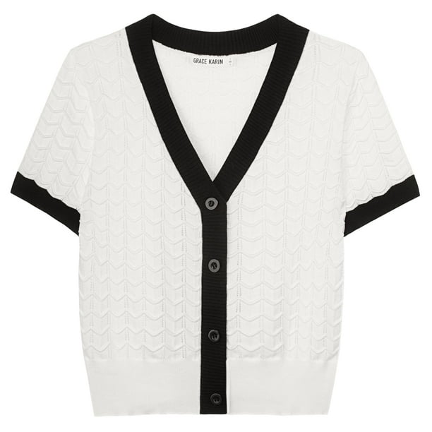 Jersey tipo cárdigan GRACE KARIN con botones en blanco para mujer