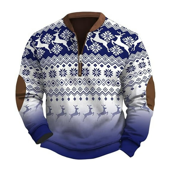 Mens Sweatshirts Pullover Christmas Striped Reindeer Snowflake Printed Long Sleeve Mens Festvial Clothing,White,L