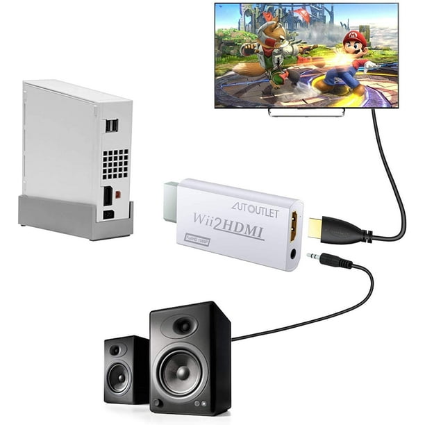 CAMWAY Adaptateur Wii vers HDMI Convertisseur, Convertisseur Wii vers HDMI  Wii2HDMI Connecteur 1080p et 720p avec Audio Sortie Jack 3,5mm Compatibles
