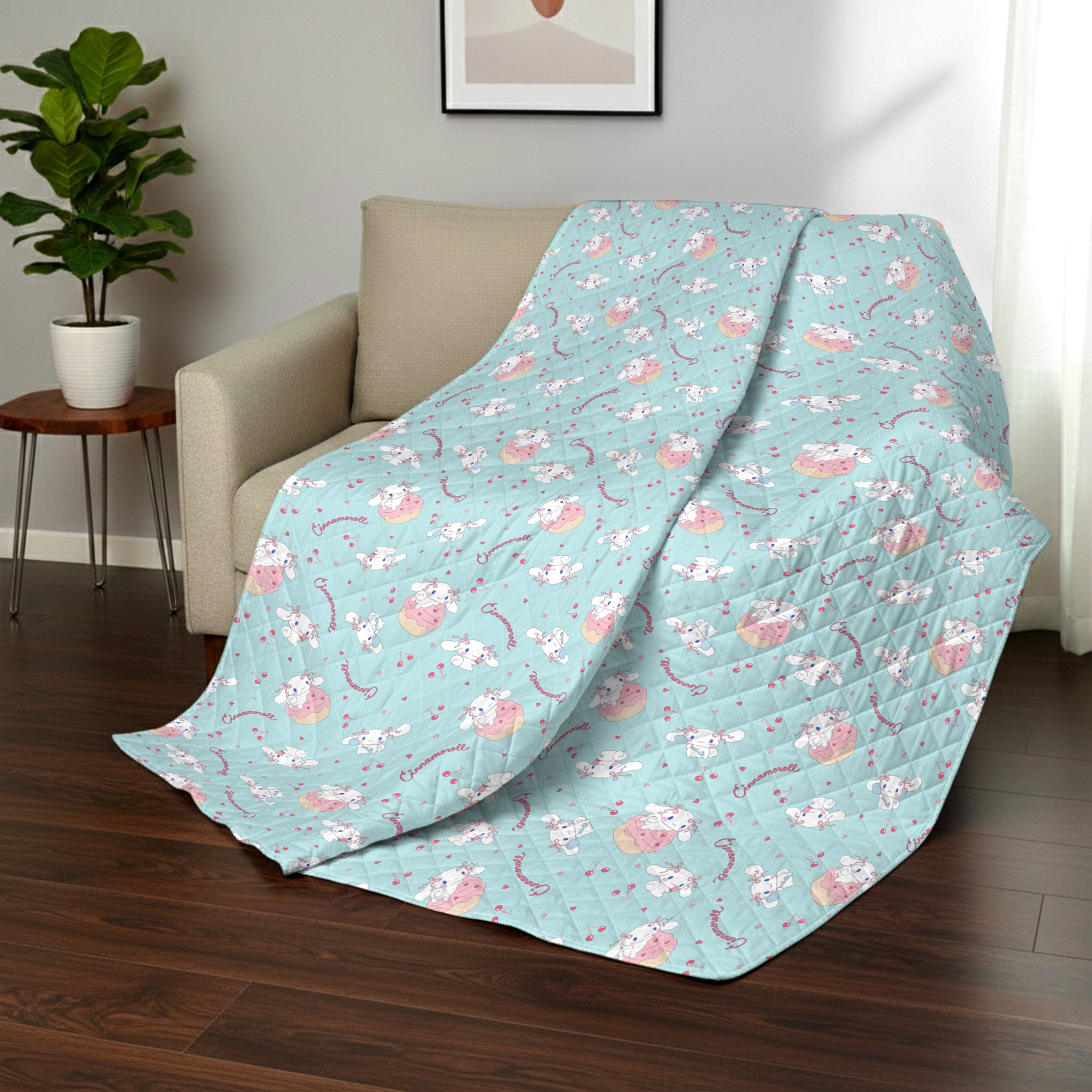 Cinnamoroll Cherry Cupcake Quilted Throw Blanket 60x80 inches, Kids Character Bedding