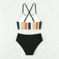 thumbnail image 5 of Odeerbi 7-15 Years Kids Girls Summer Beach String Bikini Swimsuit Hawaiian Beachwear Striped Bathing Suit High Waist Split Swimwear Two Pieces Set, 5 of 6