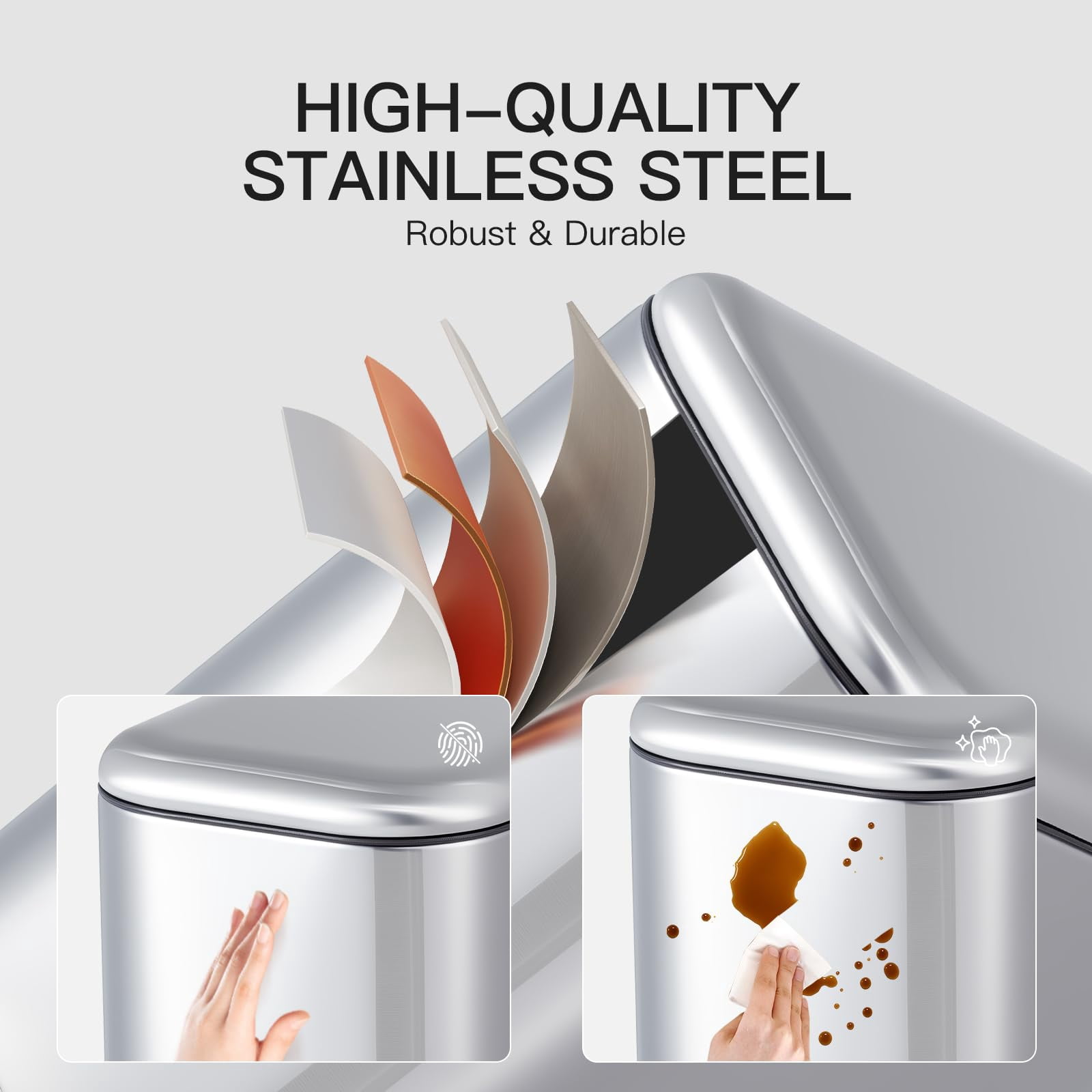 GARVEE 1.3 Gallon Bathroom Stainless Steel Trash Can, Soft Close, Silver