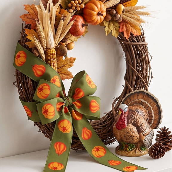 Fall Wired Edge Ribbon, Autumn Harvest Decorative Ribbon, Thanksgiving Gift Wrapping Bow Making Wreath Craft Ribbon for Fall Holiday Home Decor