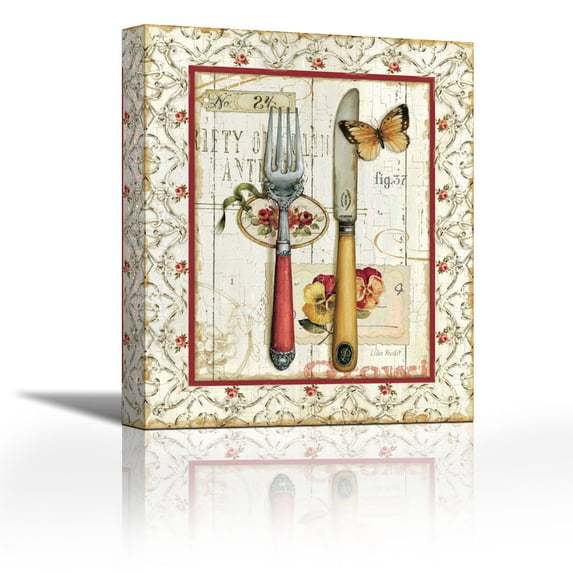 Rose Garden Utensils I Red - Contemporary Fine Art Giclee on Canvas Gallery Wrap - wall décor - Art painting - 16 x 20 Inch - Ready to Hang