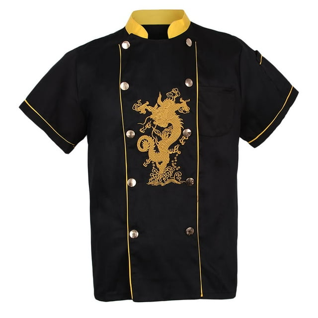 Chaquetas de chef unisex de manga corta con bordado Negro m