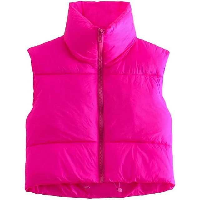 LinYooLi Gilet Court pour Femmes avec Col Montant Gilet Léger Rembourré à Fermeture Éclair 2022