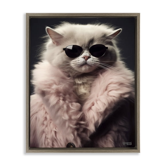Stupell Industries Art Deco Cat in Fur Jacket Brown Floating Frame Canvas Art, 25 x 31, by RB