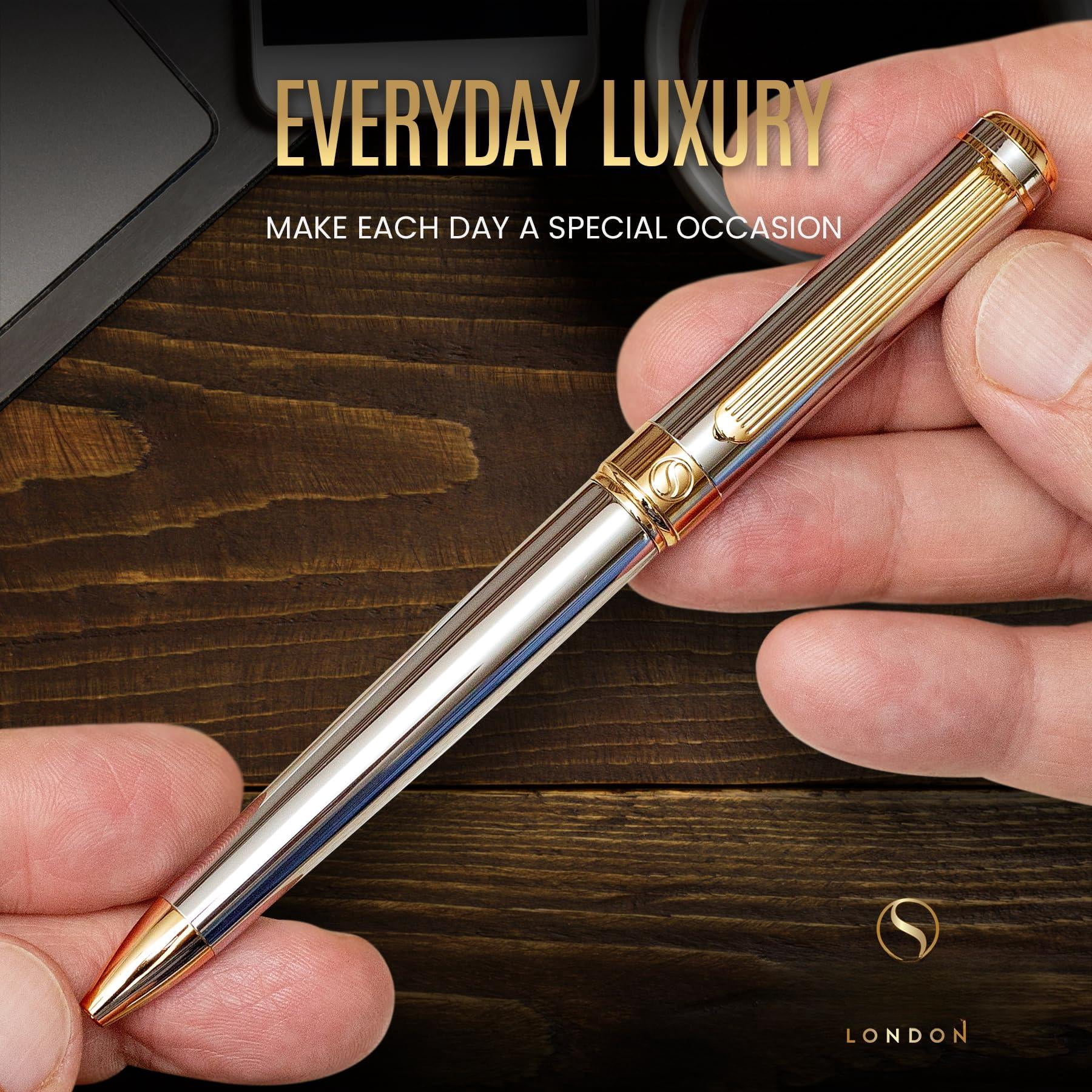 Chrome Ballpoint Pen - Stunning Luxury  Real Schmidt Black Refill Ball Gift Set For Men & Women Professional Executive Office Nice Fancy Pens
