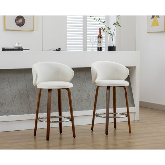 Dayalane Modern Bar Stool Set of 2, 26" Counter Height Bar Stool with Barrel Back, Velvet Upholstered Kitchen Island Chair with Wood Frame and Footrest for Restaurant Pub Dining Room Cafe, Cream