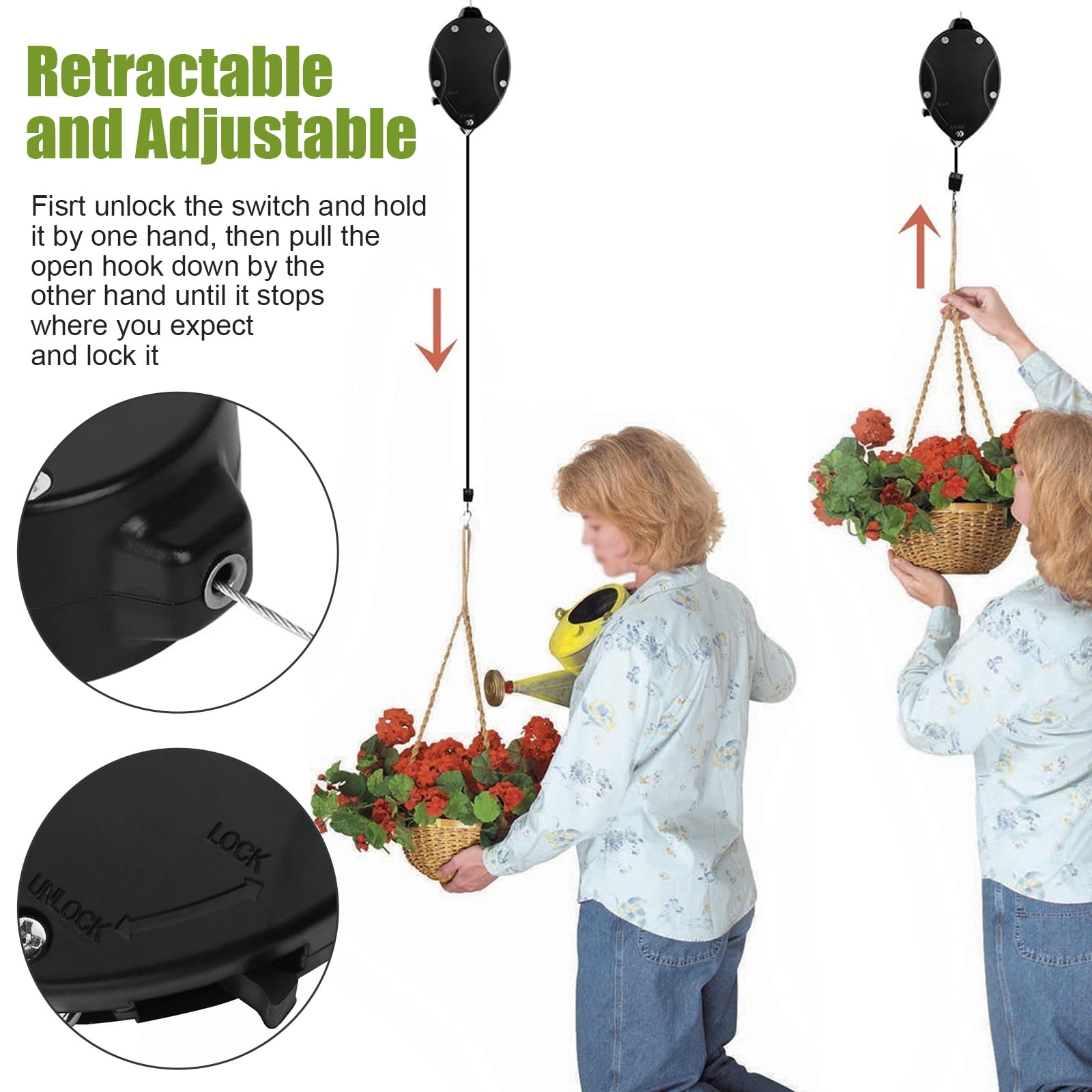 EAEDMY 2 Pack Retractable Plant Pulley Adjustable India