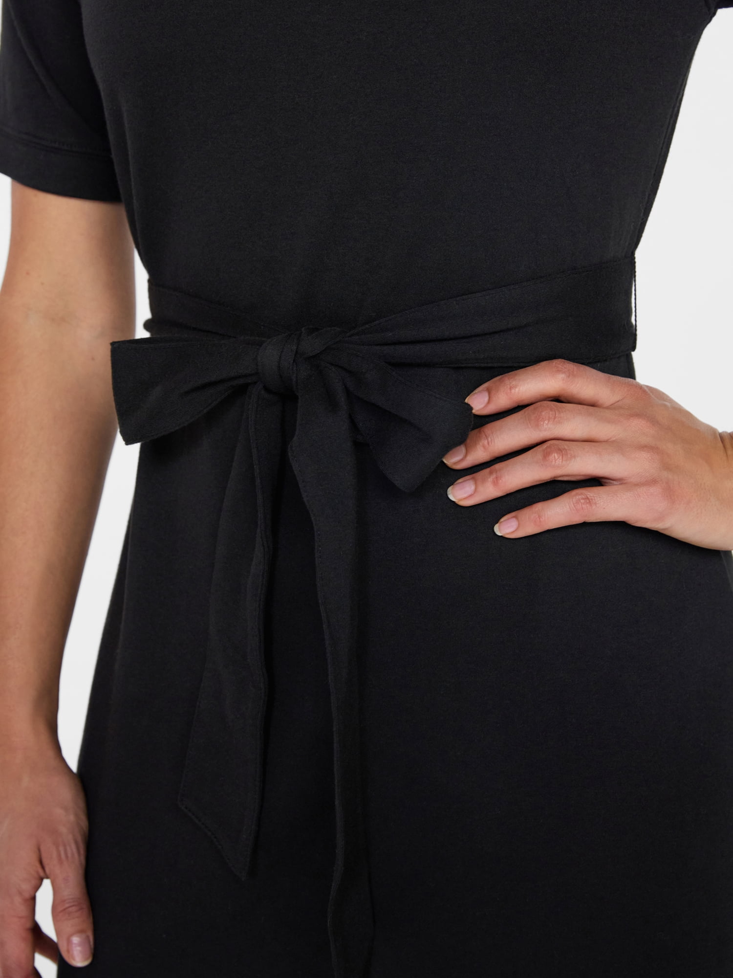 Time and Tru Women's Cotton Tie Front Midi Dress with Short Sleeves, Sizes XS-XXXL
