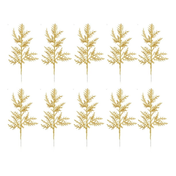 Wosthever 30 Uds. De magia navideña con ramitas de purpurina, decoraciones para árboles de Navidad blancos, ramas de pino artificiales oro 30 Uds.