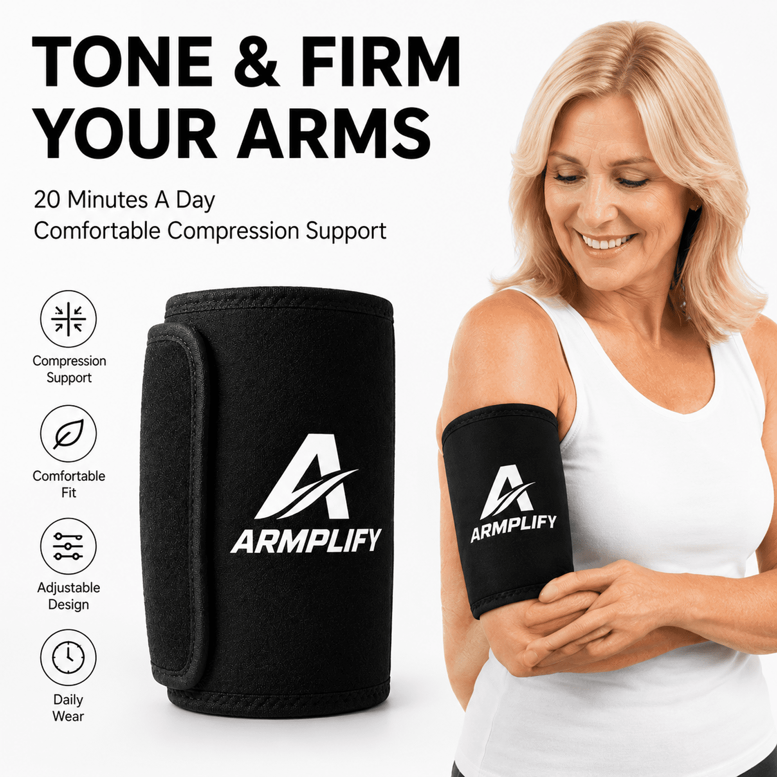 Armplify Arm Bands, Amplify Arm Sleeves, Arm Sweat Bands for Women & Men for Workout Sport A Pair
