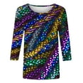 thumbnail image 4 of Cavosen Carnival Women's Blouses 3/4 Sleeve Tunic Mardi Gras Shiny Mask Print Shirts Crewneck Party Holiday Tops Casual Stylish Festival Blouse Dressy Party Funny T-Shirt S, 4 of 5