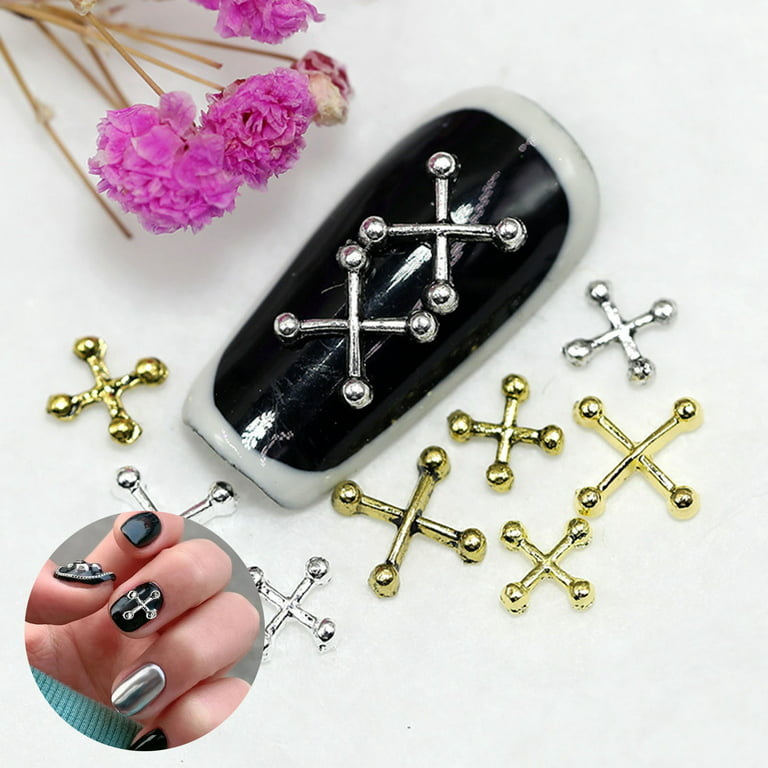72Pcs Cross Nail Charm, 3D Nail Charms Vintage Silver Punk Chrome Heart  Nail Charms for Women Girls, Kawaii Nail Art Craft DIY Nail Decoration