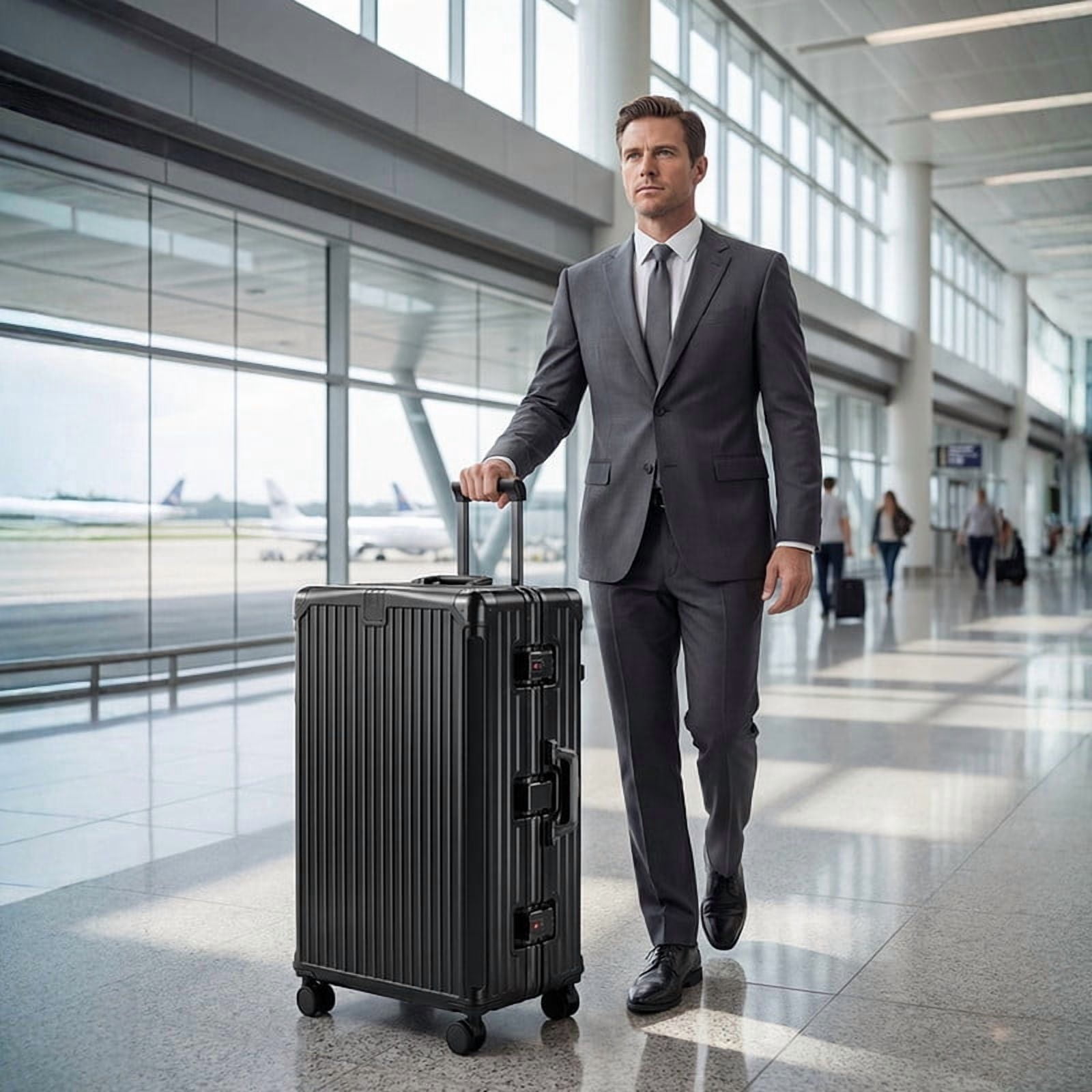Luggage 28 inch Aluminium Frame PC ABS Hardside with Spinner Wheels PC+ABS Suitcase with TSA Lock 28 inch Carry on Luggage Silver