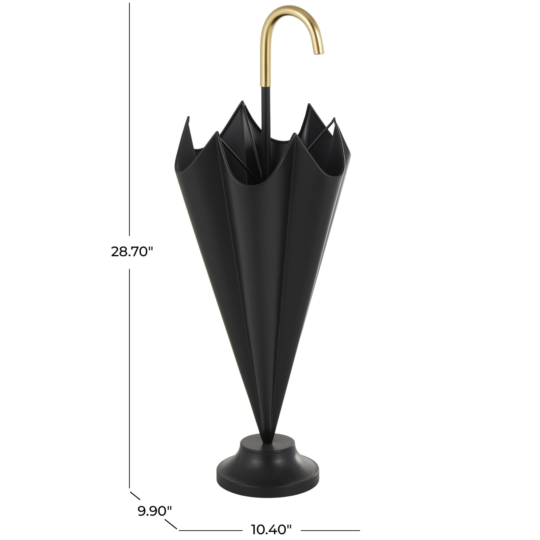 DecMode Black Metal Umbrella Stand with Gold Handle and Ball Details