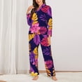 thumbnail image 2 of Balery Purple Flower Conjunto de Pijama con Estampado para Mujer, Conjunto de Dos Piezas con Manga Larga, Ropa de Dormir Suave con Bolsillos, Pijamas Cómodos-Large, 2 of 7