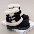 thumbnail image 3 of Owordtank Girls Winter Snow Boots Fur Lined Mid Calf Boots Lug Sole Suede Warm Boot Outdoor Shoes for Kids, 3 of 8