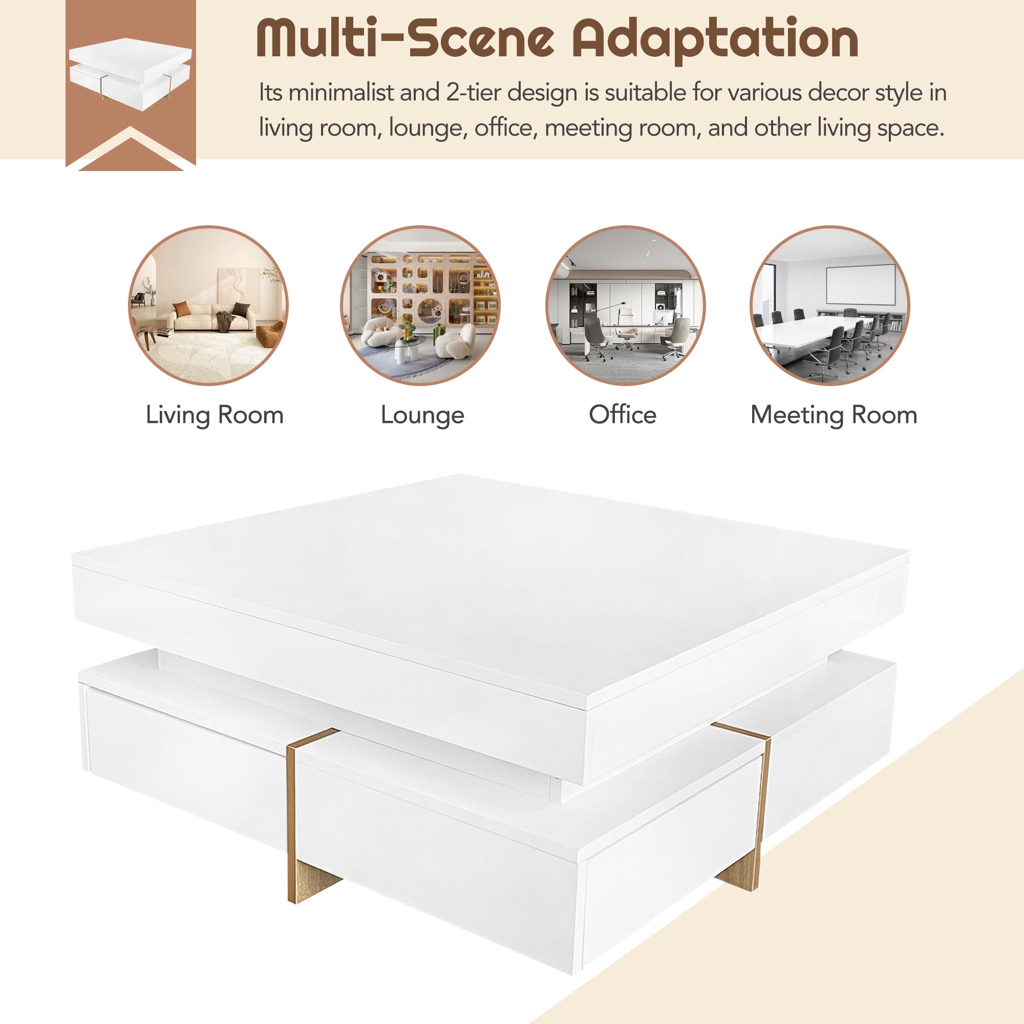 Euroco Storage Particle Board Coffee Table, White