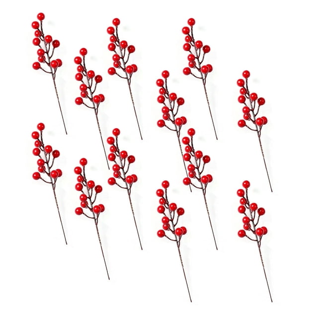 12Pcs Red Berry Branches Christmas Fruit Simulation Plant Decor Foam Plastic Artificial Bunches 20Cm Fake Plants