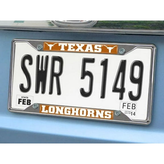 Fanmats 14826 Texas Longhorns Chrome Metal License Plate Frame, 6.25" X 12.25"
