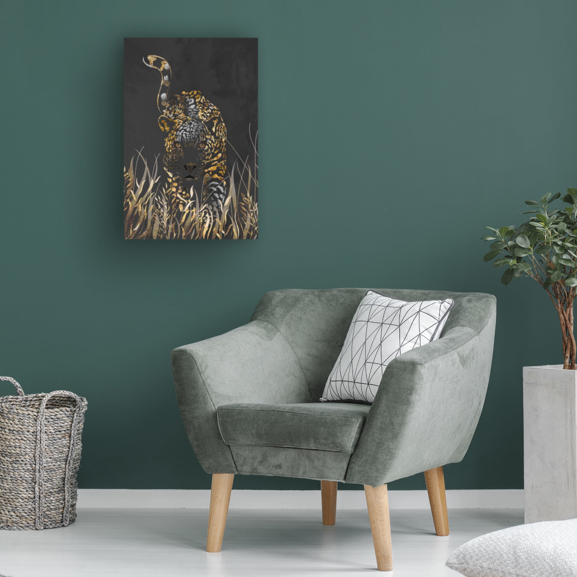 Trademark Fine Art Sarah Manovski  Black gold jaguar in grass Canvas Wall Art