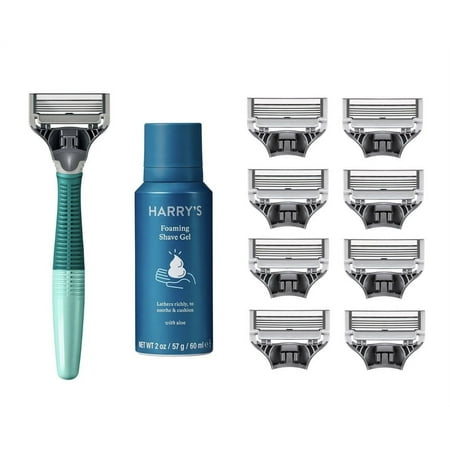 NEW Harry's 5-Blade Razors, 1x Razor Handle, 9 x 5-Blade Razor Cartridges, 1 x 2oz Foaming Shave Gel, 1 + Travel Blade Cover