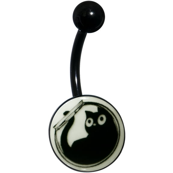 Body Candy Womens 14G 316L Stainless Steel Black Navel Ring Piercing Glow in the Dark Fishbowl Kitty Mens Belly Button Ring