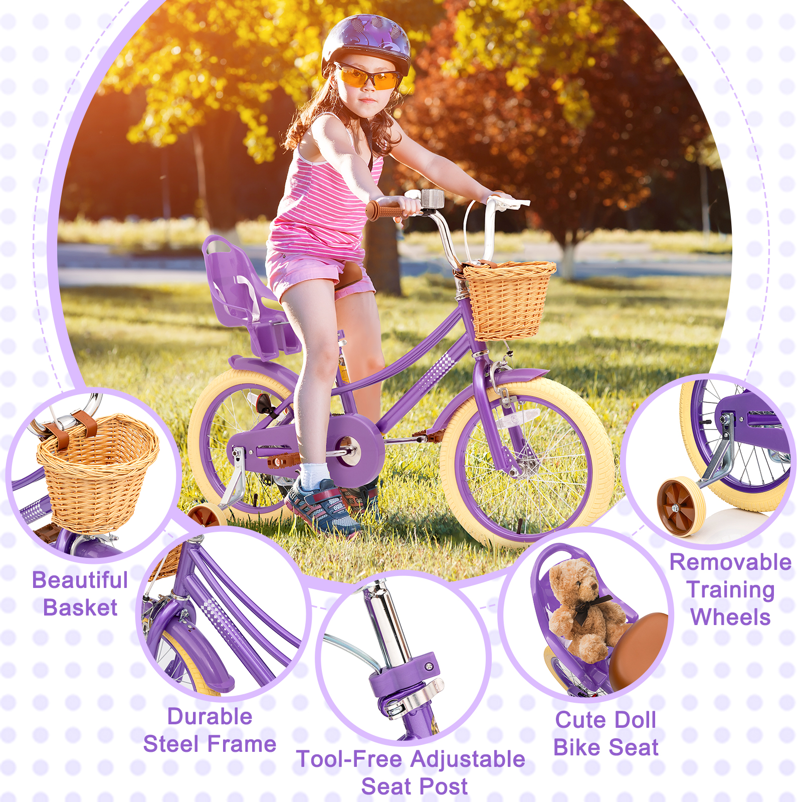 XJD Girls Bike with Training Wheels, 12-20 Inch photo 6
