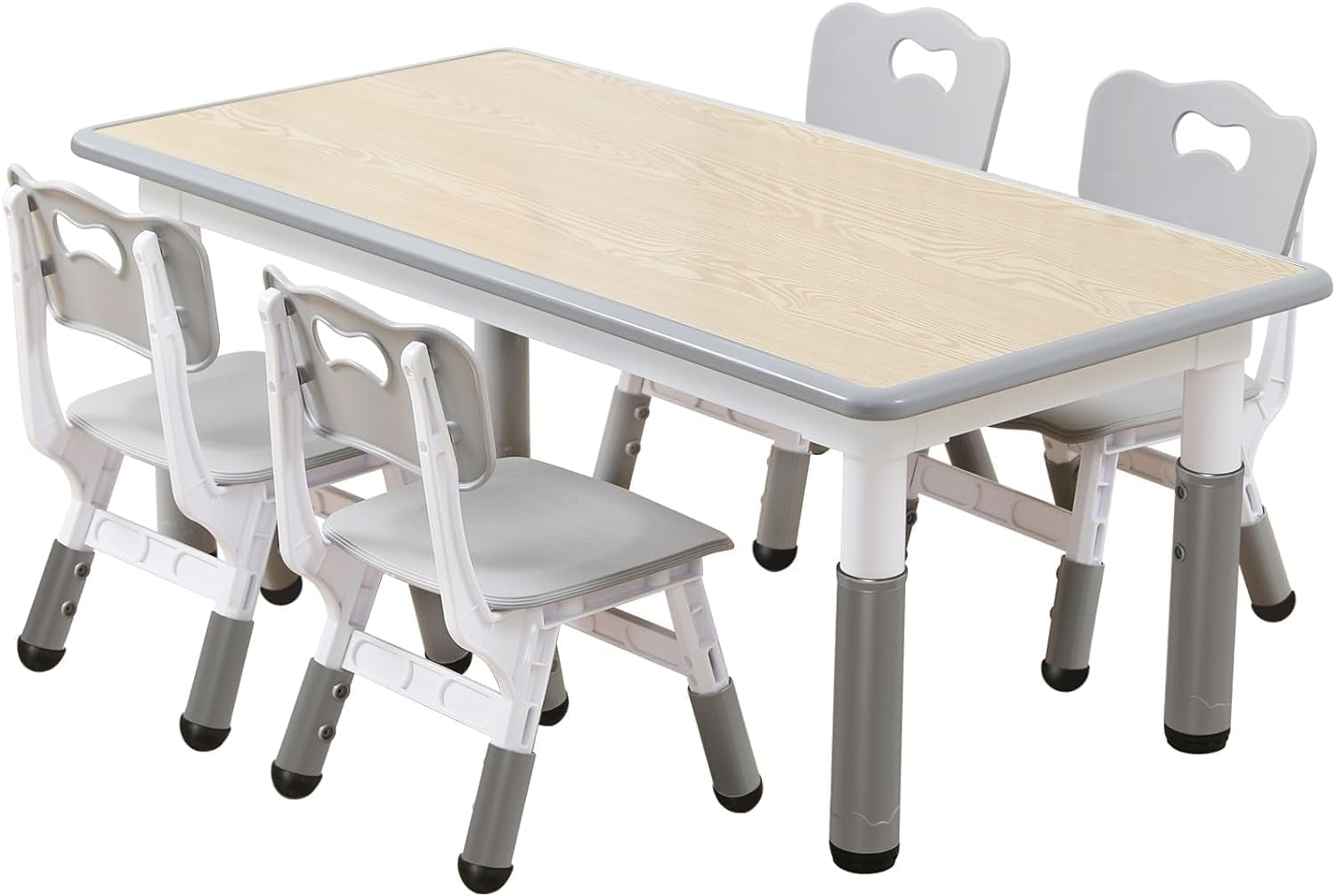 Huisuilinss Kids Table and 4 Chairs Set,Height Adjustable Toddler Table and Chair Set, Graffiti Desktop, Multifunctional Toddler Table for Reading, Drawing, Eating, for Ages Over 3, 23.6''Wx47.2''L