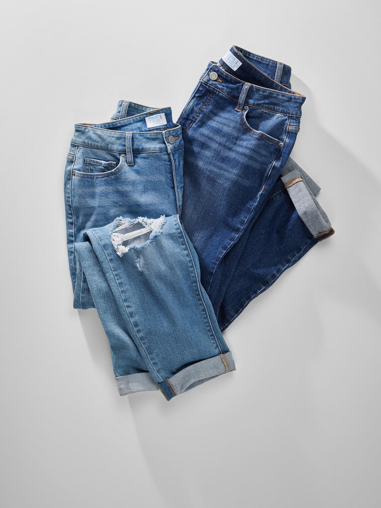 Time and Tru Women's High Rise Boyfriend Cuffed Crop Jeans, 26" Inseam , Sizes 2-20