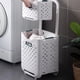 thumbnail image 5 of Cesta de almacenamiento de ropa, 2 capas, multifuncional, portátil, de alta capacidad, con ruedas, estante de almacenamiento de ropa duradero para Sunnimix cesto de la ropa, 5 of 8