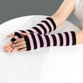 thumbnail image 2 of GDREDA Winter Striped Fingerless Convertible Mittens Touchscreen Texting Warm Knitted Handwear For Cold Weather Outdoor Activities Pink,One Size, 2 of 4