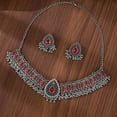 thumbnail image 4 of Retro Indian Traditional Jewellery Set For Women Bridal Wedding Party Antique Silver Oxidized Ethnic Prom Wear Statement Necklace Earring Tassel Bollywood Choker Punk Crystal Fashion Gift, 4 of 8