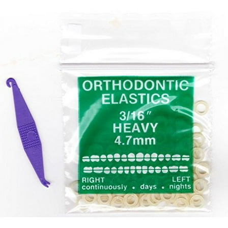 3/16" inch Orthodontic Elastic Rubber Bands 300 Pack Natural Heavy Force 6.5 oz.