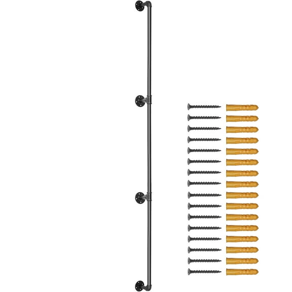 KFFKFF 11FT Pipe Stair Handrail, Carbon Steel Handrail with 440LBS Load Capacity, Industrial Design with Wall Mount Support, Rounded Corner Handrailing for Indoor and Outdoor Use