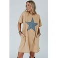thumbnail image 5 of Women's Pale Khaki Mineral Wash Stud Beaded Star Graphic Pocketed T-Shirt Dress | [ZhiHiMeRi] | (US 12-14)L, 5 of 12