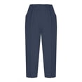 thumbnail image 4 of FUNUONY Capri Pants for Women Slim Fit Comfy Workout Capris Sweatpants with Pockets Pants for Women Elastic Waisted Summer Yoga Work Cropped Trousers with Pockets Navy L, 4 of 7