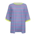 thumbnail image 6 of Tfken Summer Women Tshirts Crew Neck Half Sleeve Stripe Tops Trendy Daily Wear Female Soft Shirts Pink, 6 of 6