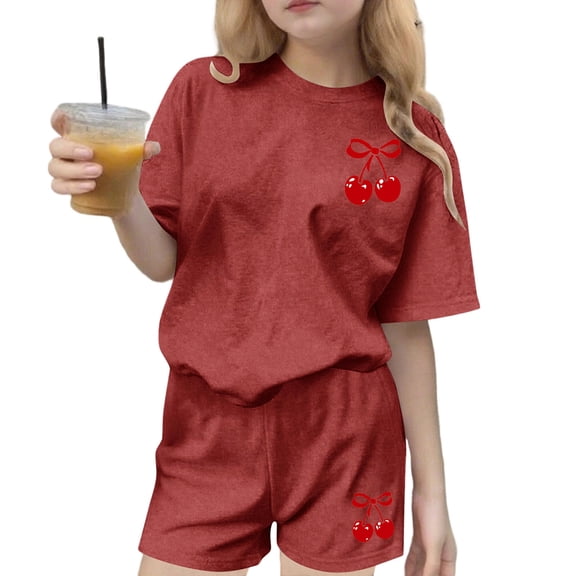 Diufon Cute Outfits for Girls Bow Printed Short Sleeve Tops and Shorts Spring Summer Fashion 2 Piece Clothes