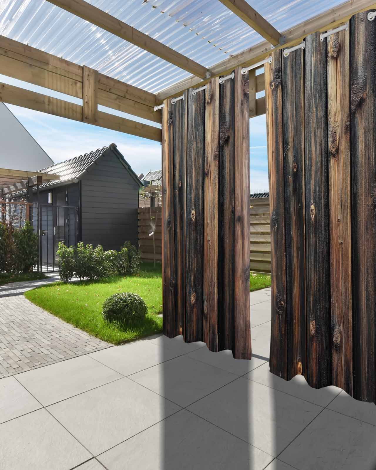 nqOlkjepod Outdoor Curtains for Patio Waterproof, Farmhouse Wooden Outdoor Privacy Panels Grommet, Brown Modernism Retro Blackout Outside Curtains for Porch/Cabana/Pergola/Gazebo 54"x84", 2 Panels