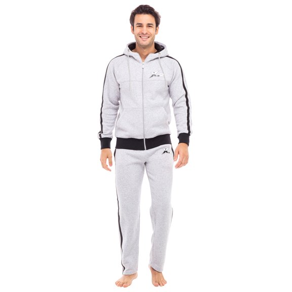 Mens Hooded Full Zip Fleece Tracksuit Jogging Sweatsuits 2 Black Pipe Lt Gray M