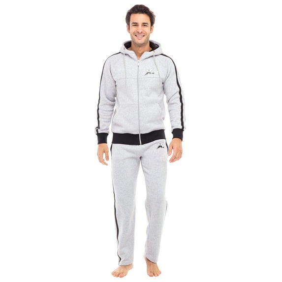 Mens Hooded Full Zip Fleece Tracksuit Jogging Sweatsuits 2 Black Pipe Lt Gray XXL